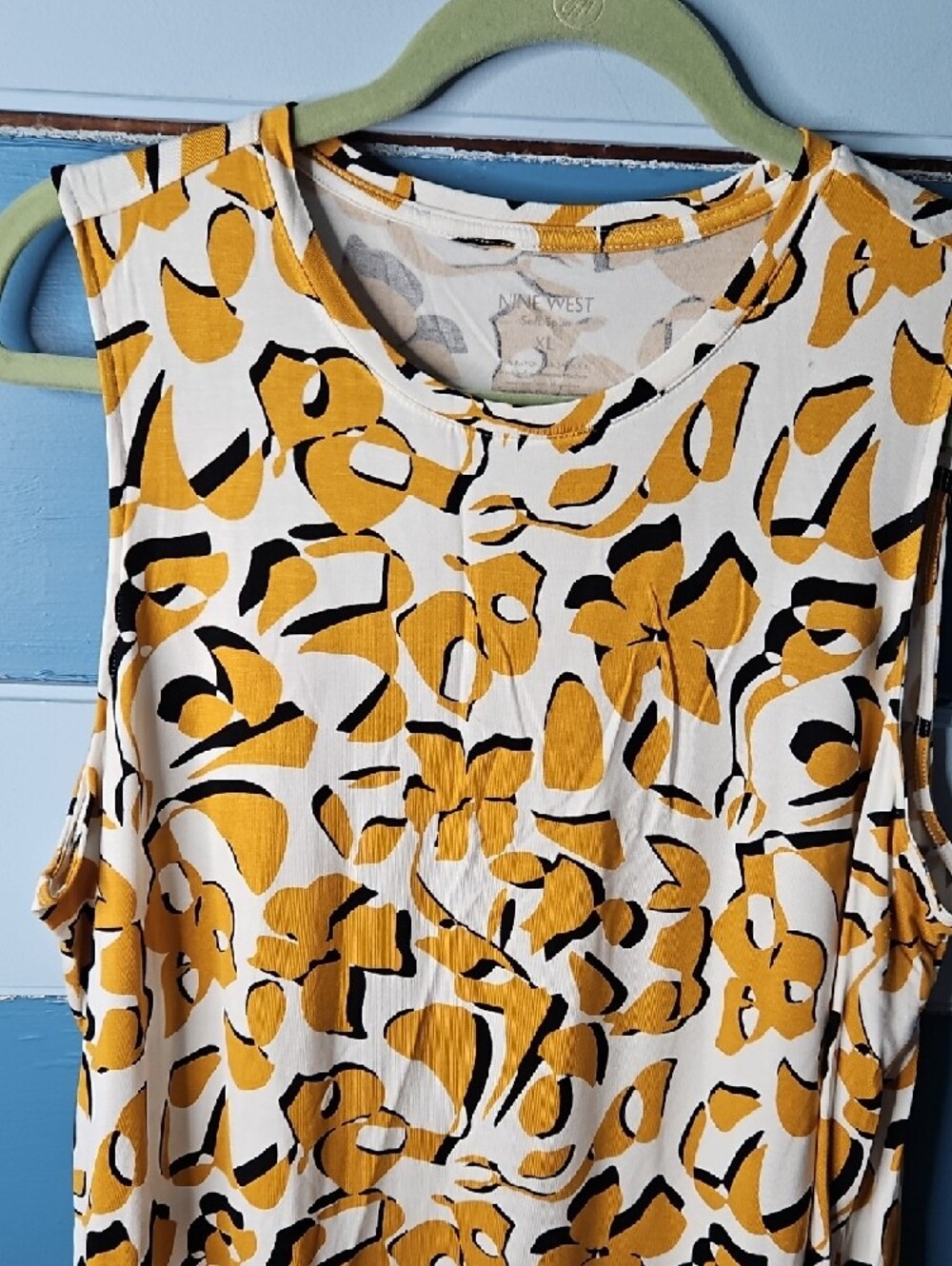 Nine West Yellow Black and White Floral Sleeveless Tank XL - Picture 3 of 6